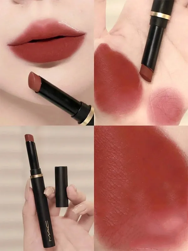 Chất son Mac Slim 876 Nice Spice - Powder Kiss Velvet màu đỏ nâu độc đáo